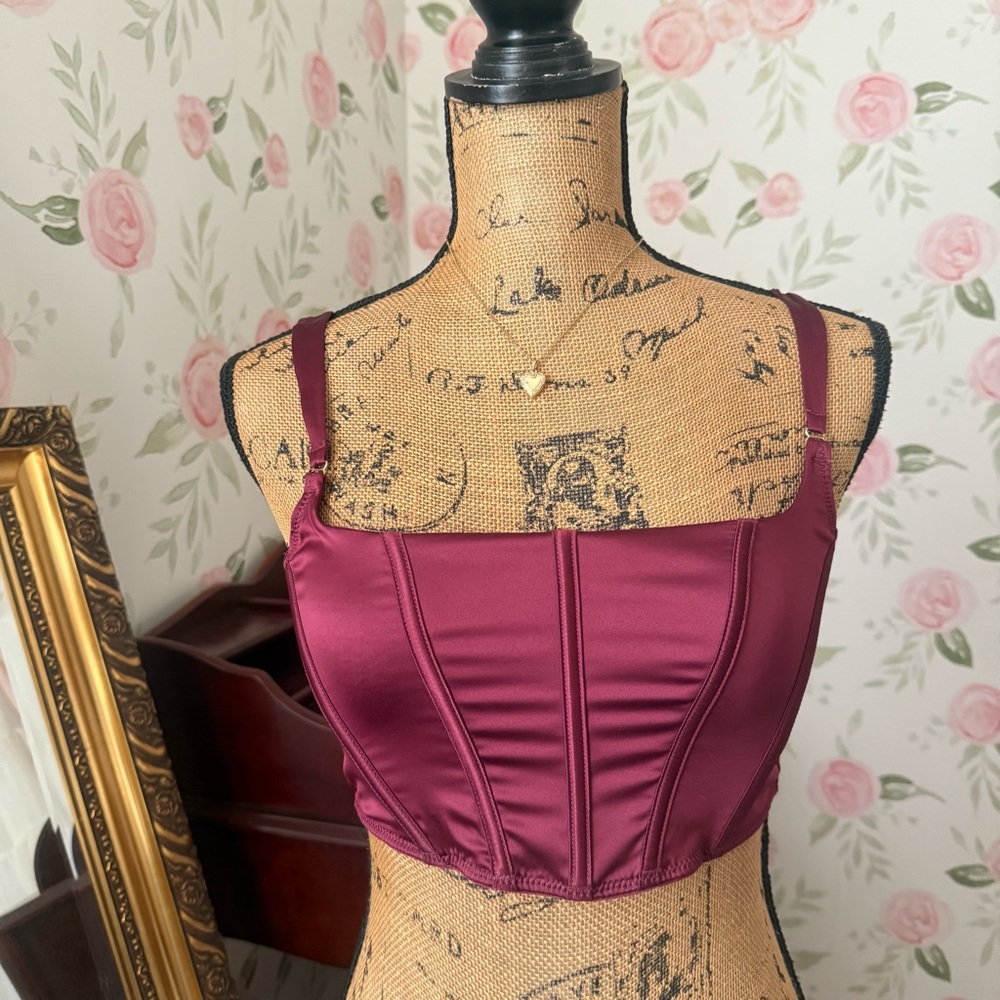 Burgundy Satin Corset Top